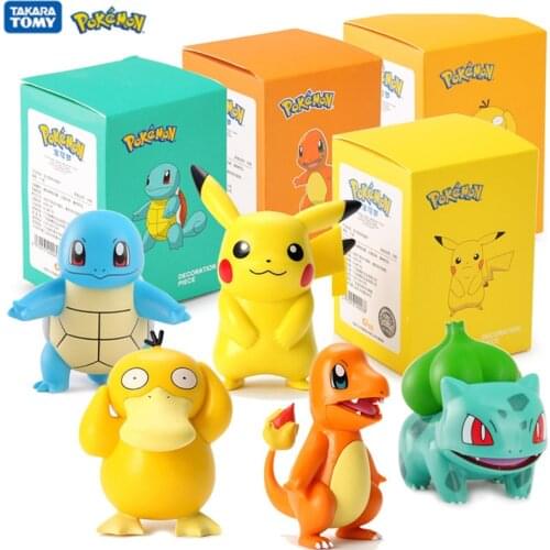 6 Styles Pokemon Pikachu Charmander Psyduck Squirtle Jigglypuff Bulbasaur Bulbasaur Anime Figures Toys Model Kawaii Kids GIft