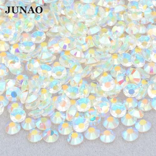 JUNAO 3 4 5 6mm Transparent AB Flat Back Rhinestone Glitter Glue On Resin Crystal Stones Face Nail Art Decorationfor DIY Crafts