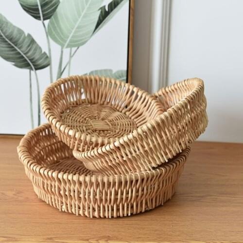 Round Hand Woven Storage Basket Desktop Storage Serving Platter Creative Organizer Household Collection Retro Classic