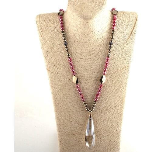 MOODPC Fashion Bohemian Tribal Jewelry Crystal / Hematite Long Knotted Long Glass Drop Pendant Necklaces