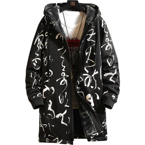 2021 mens jacket printing Chinese style element hooded casual shopping fashion plus velvet jacket long overcoat men men jackets