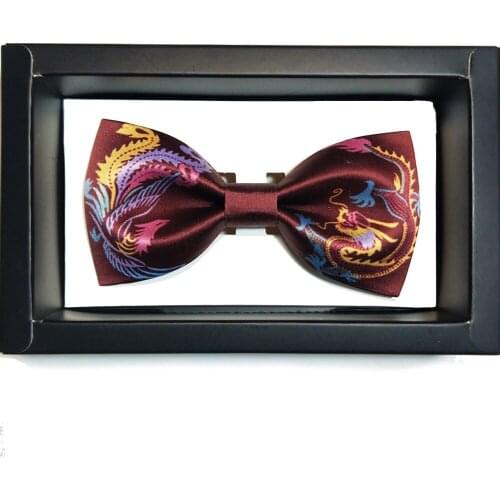New Free Shipping casual Mens male Bow tie male marriage wedding dragon and phoenix Chinese style Chinese style wine red gold