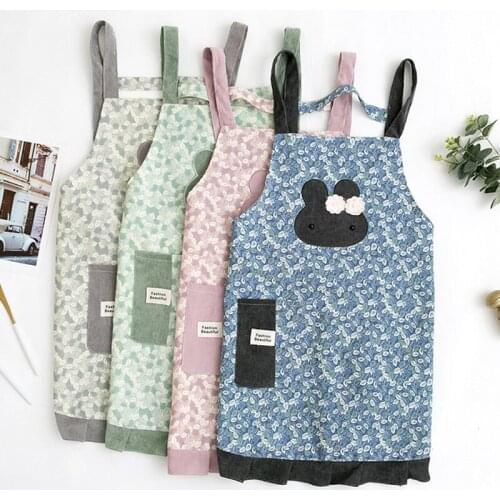 Bunny Patch Household Cooking Baking Cleaning Bib Pocket Cotton Women Kitchen Apron Waterproof Oil-Proof Coffee Pinafore 46443