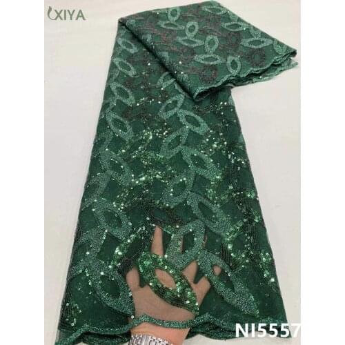Nigerian Green Sequin Lace Fabric French Tulle Lace Fabric High Quality African Net Mesh Lace Fabric with Sequins NI5557