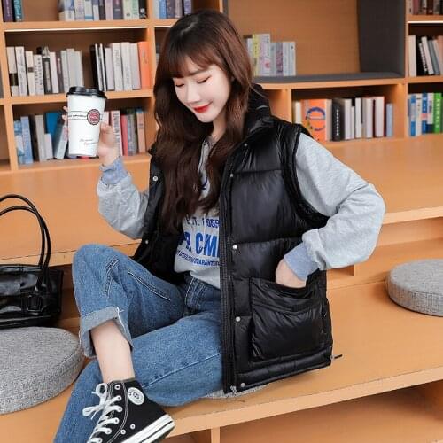 2021 winter new short stand-up collar large size slimming all-match vest jacket female down cotton waistcoat vest vest