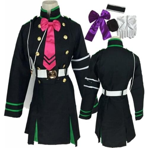 New anime halloween party role paly Seraph Of The End Owari no Seraph Hiiragi Shinoa Anime Cosplay Costume Dress Outfit wig