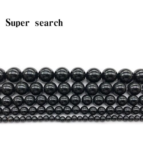 Wholesale Natural Stone Beads Smooth Round Black agat Onyx Loose Beads For Jewelry Making Pick Size 4 6 8 10 12 14 mm