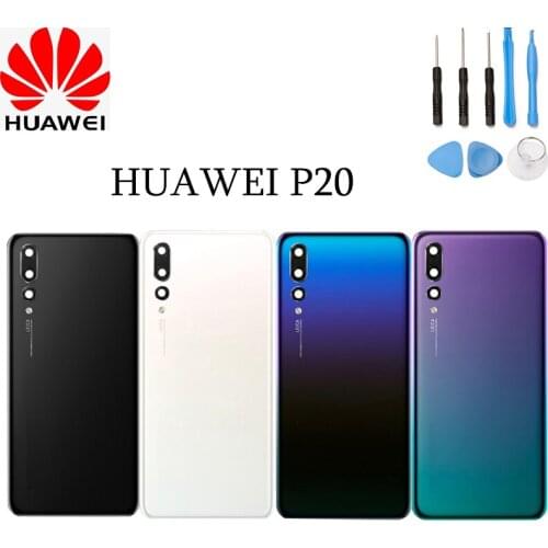 Original Huawei P20 EML-AL00 Glass Battery Back Cover + Camera Lens Frame Rear Door Housing Case Replacement Part Free Tools