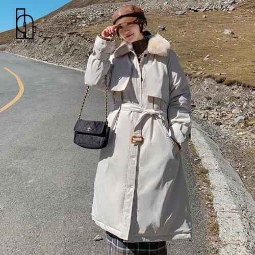 Luck A 2021 Winter Korean Parkas Women Single Breasted Thick Warm Jacket Female Fur Collar Cotton Coat Lady Sashe Clothes