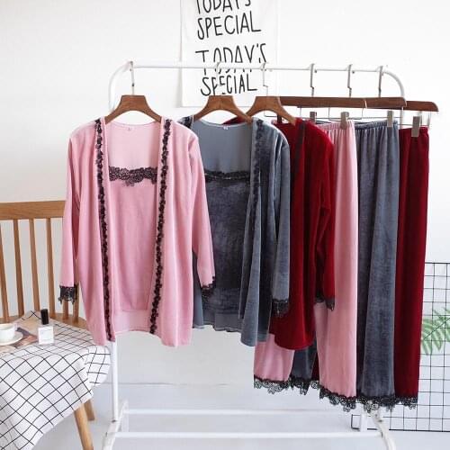 Pajama Girl Autumn Winter New Thickened Double-Sided Bubble Velvet Bow Lace Princess Lovely Lady Intimate Lingerie Homewear