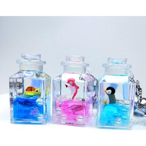 Floating Liquid Keychain Animal Bear Unicorn Glitter Pearl Acrylic Key Chain Women Men Couples Gift Keyring Backpack Pendant