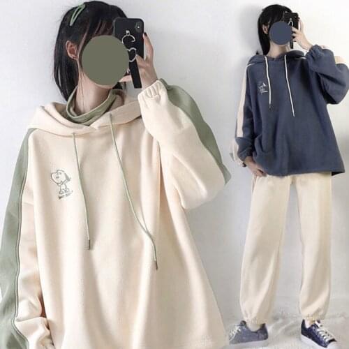 Casual Sports Suit Women Autumn and Winter Korean Fashion Womens Fashion Plus Velvet Thick Sweater Two Piece Set Women