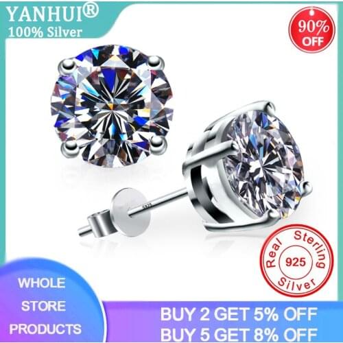 With Certificate Women Classic Shining 2.0ct Zirconia Diamond Small Stud Earrings Silver 925 Jewelry Girl Gift Crystal Earrings