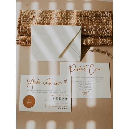 DIY Thank You Card Template, Simple Care Card Package Insert, Boho Style Business Care Instructions, Candle Clothing Care Card