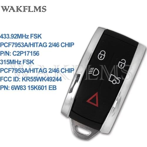 5 Buttons Smart Remote Car Key 315MHz 433MHz Fob for Jaguar XK XF XJ8 PCF7953A HITAG 2 46 CHIP C2P17156 KR55WK49244 6W8315K601EB