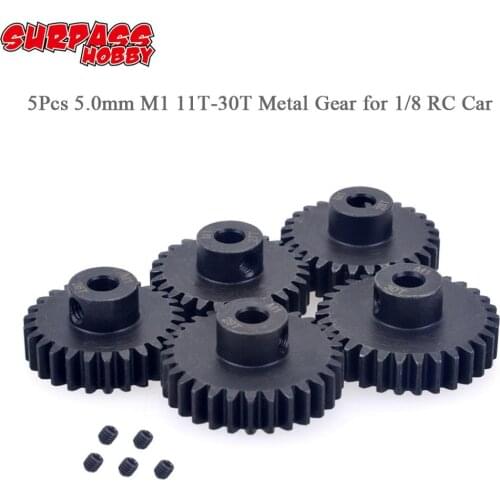 Surpass Hobby 5Pcs M1 5mm 11T-30T Metal Pinion Gear Combo Set for 1/8 RC Buggy Car Truck Brushed Brushless Motor