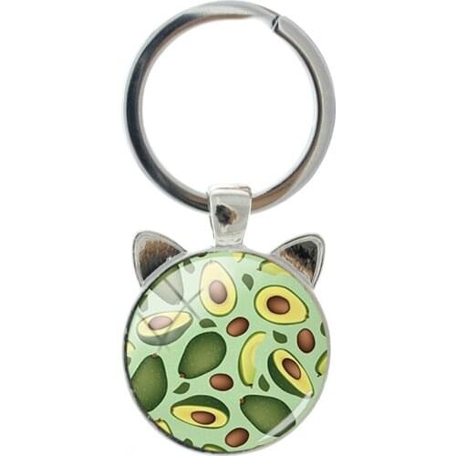 TAFREE Avocado Creative Pattern Novelty Handmade Silver-plated Cat Ear Keychain Men And Women Accessories Pendant