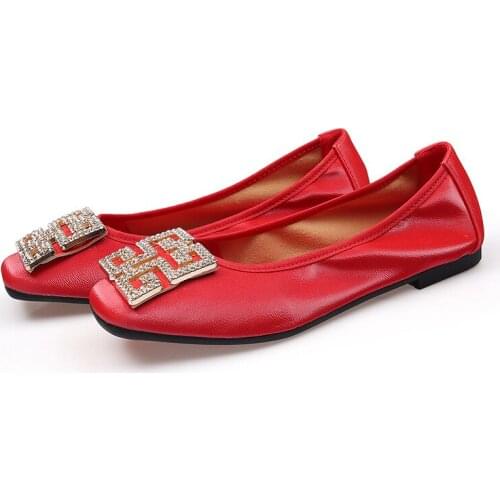 Womens Flat Shoes Spring Rhinestone Flat Single Shoes Shallow Mouth Large Size Shoes Suede Soft Sole Womens Shoes