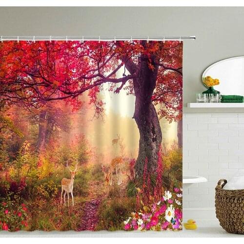 Natural Forest Waterfall Scenery Shower Curtain 3d Printing Waterproof Polyester Bathroom Curtains 180*200CM Decoration Curtain