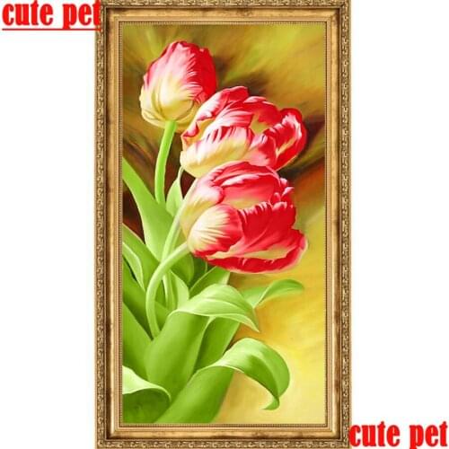 Cross Stitch DIY Diamond Painting Tulip Full Drill Square 5D flowers Diamond Embroidery Rhinestone Picture Diamond Mosaic Gift
