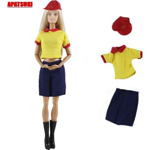 Yellow Red Shirts Tops Short Dress Red Sports Hat Casual Outfits Clothes for Barbie Doll Dollhouse Accessories Costume Best Gift