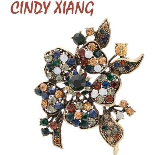 CINDY XIANG Rhinestone Flower Brooches For Womenlarge Elegant Plant Pin Vintage Fashion Jewelry 3 Colors Avaible High Quality