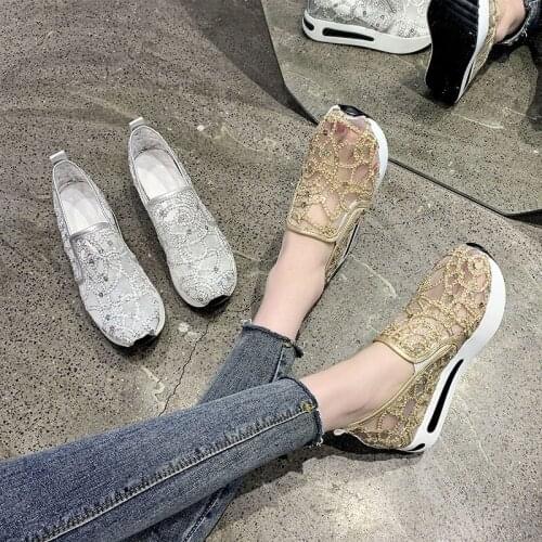 COOTELILI Woman Pumps 2021 New Fashion Breathable Shoes Round Toe Non-slip Basic 5cm Heel Slip On Mesh Cloth Women Shoes 35-40