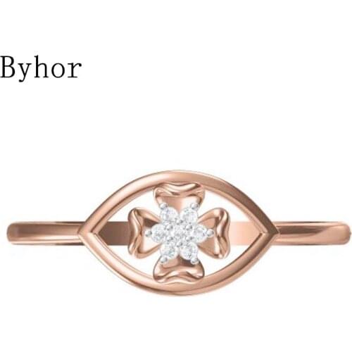 Byhor Solid 14K White+Rose Gold 0.028ct H/SI Natural Diamonds ring Women Fine Jewelry Trendy Wedding Band Flower кольцo Ring