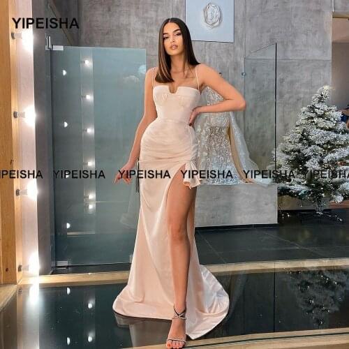Yipeisha Spaghetti Straps Mermaid Evening Gown Vestido de Festa Longo Plus Size Long Party Gown Side Slit Prom Dresses Customizd