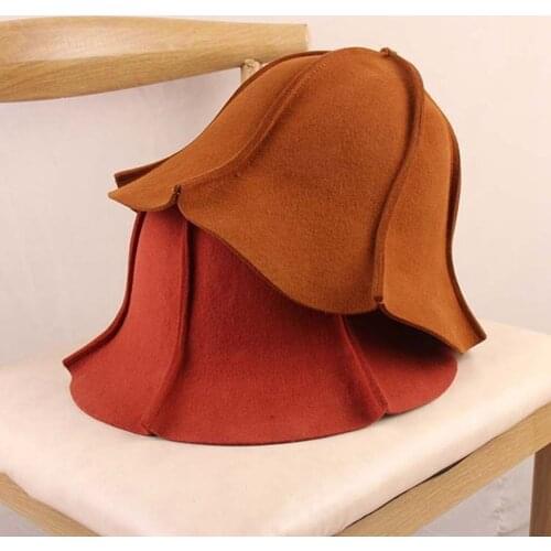HanXi Winter Felt Luxury Bucket Hat Women Imitation Wool Fedoras Cap Wavy Edge Sun Caps Female Fisherman Casquette