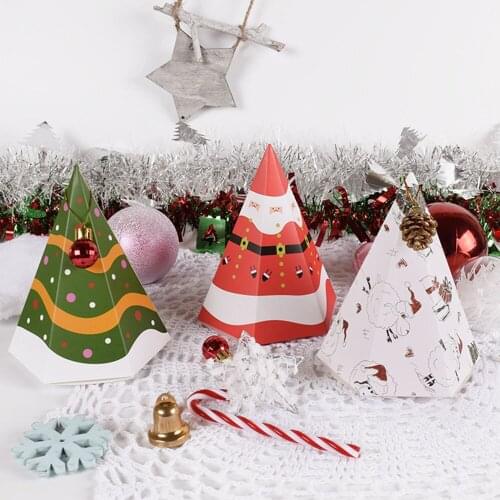 10 PCS/lot Six Corner Box Merry Christmas Candy Box Bag Christmas Tree Gift Box With Bells Paper Box Gift Bag Container Supplies