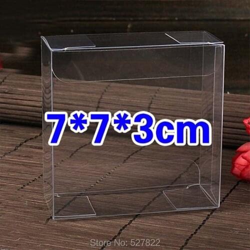100pcs 7x7x3cm Clear PVC Packaging boxes transparent plastic gift display package square Box Free Shipping