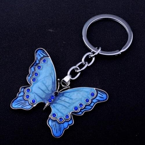 12PCs Keyrings Blue Color Butterfly Crystal Rhinestone Charm Pendant Keychains Boy Kids Birthday Gifts Jewelry Bag Key Rings Hot