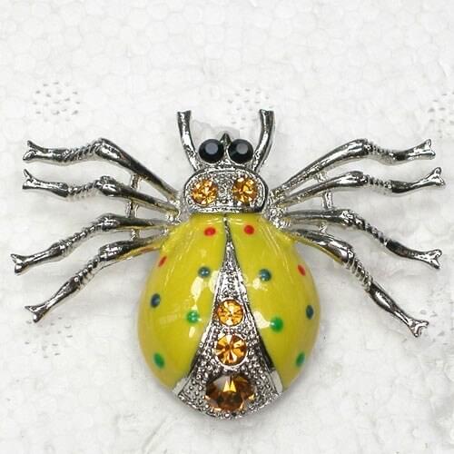 12pcs/lot Wholesale Insect Brooch Rhinestone Enamel Beetles Pin brooches Jewelry Gift C101672