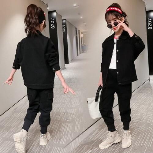 Girls Suit Coat+Pants Jean 2Pcs/Sets 2021 Blue Spring Autumn Teenagers Outwear Kids Cotton Tracksuit Sport Suits Children Clothi