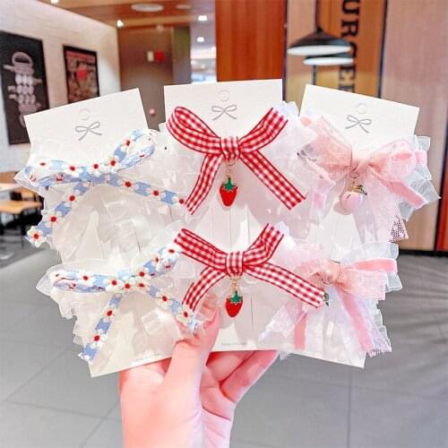 2 Pcs/set Korean Temperament Hairpin Girl Sweet Hair Clip Rope Set Lace Duckbill Clip Bow Tie Clip Headdress Hair Accessories