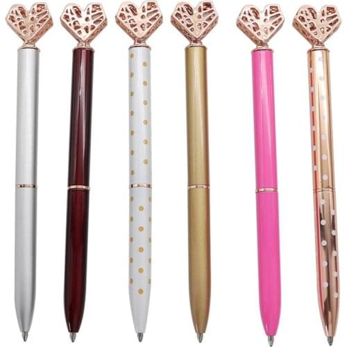 20 Pcs Hollow Metal Heart-shaped Ballpoint Pens Black Ink 0.7mm Writing Pen Novelty Office School Stationery Student Supplies