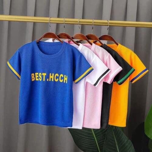 2021 Summer 2-8T Toddler Solid Color T Shirt Baby Kids Boys Girls Short Sleeves Tops Tee Cotton Childrens Clothing