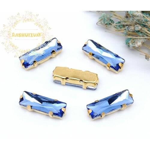 5*10 5*15 Light Sapphire Rectangle Glass Crystal sew on rhinestones with gold claw Diy wedding dress accessories Free shipping