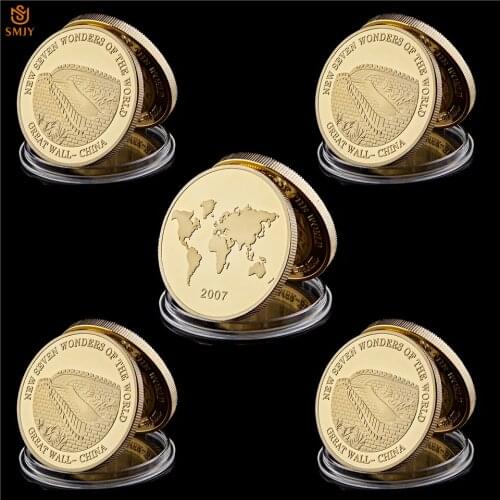 5Pcs New Seven Wonders Of The World Ancient China Great Wall Replica Gold Souvenir Coins Collection Value
