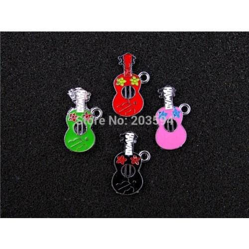 AE321 Mix Color 100Pcs Alloy Metal Enamel Guitar Charms Pendants bead
