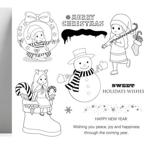 AZSG Winter Lovely Snowman Girl Clear Stamps For DIY Scrapbooking/Card Making/Album Decorative Silicone Stamp Crafts
