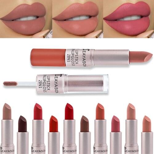Two-in-one Lip Gloss Matte Velvety 12 Color Lipstick Liquid Matte Waterproof Long Lasting Lip Tint Full Sexy Lip Makeup Cosmetic