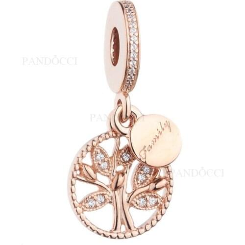 2017 New Autumn Rose Gold Family Tree 925 Sterling Silver Shinning Beads DIY Fits for European Original Bracelets Charm Jewelry
