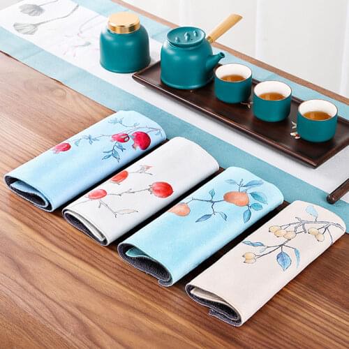 Chinese style color printing tea towe tea mat absorbent tea mat tea set accessories with gift box