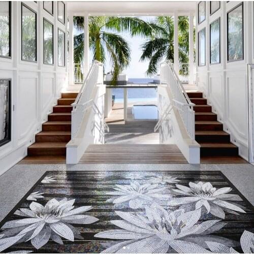 Flower power black and white mosaic handmade art mural