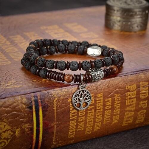 Black Natural Stone Beads Volcanic Lava Rock Anion Yoga Jewelry Womens Bracelet Jewelry Gift Tibetan Buddha Bangle Chakra Y1022