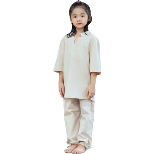 Kids Tai Chi Kungfu Uniforms Cotton Linen Loose Bloomers Yoga Pant Yoga top Girl Boy Casual Fitness Workout Yoga Set Sportswear