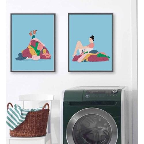 Cartoon Color Laundry Funny and Hilarious Canvas Painting Wall Art Nordic Posters and Prints Wall Pictures for Living Room Decor