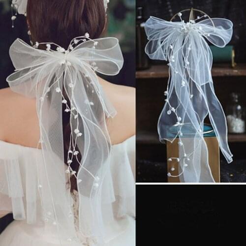 Korean new style hand-broken flower net yarn big bow soft yarn wedding hair accessory
